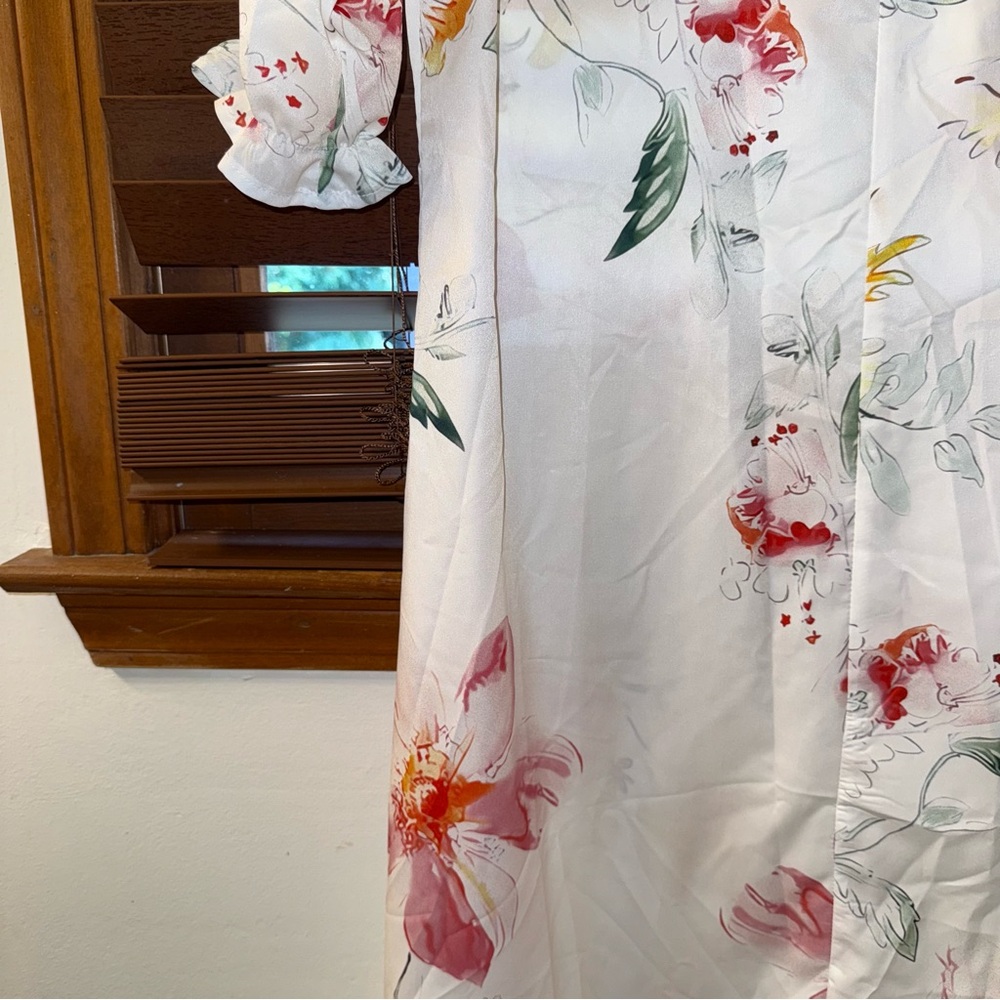 NWT Noracora White Floral Midi Half-Sleeve V-Neck Polyester Dress w/ Tassel XL - Picture 6 of 9